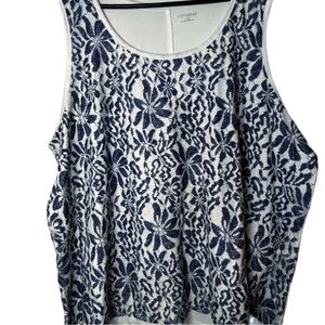 Catherines Sleeveless Tank Blouse Navy/White Brocade Women’s Plus 4X 30-32